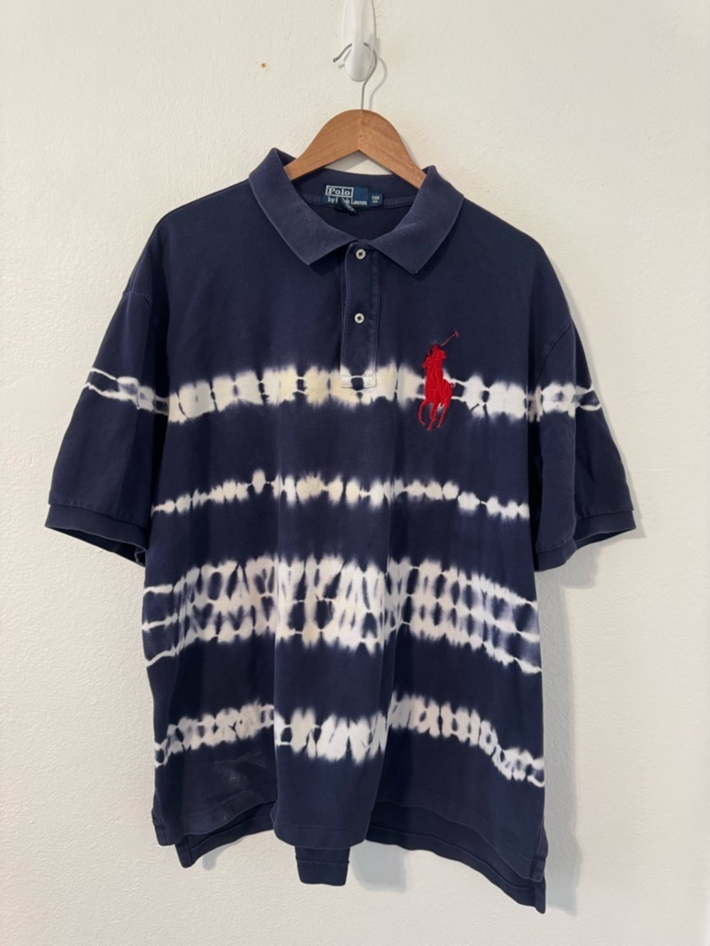 Vintage Polo Ralph Lauren Mens Big Pony Navy Tie Dye Short Sleeve Polo Shirt 2XB